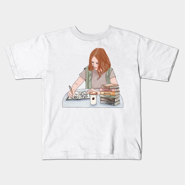 Writing girl (2) Kids T-Shirt by piscoletters